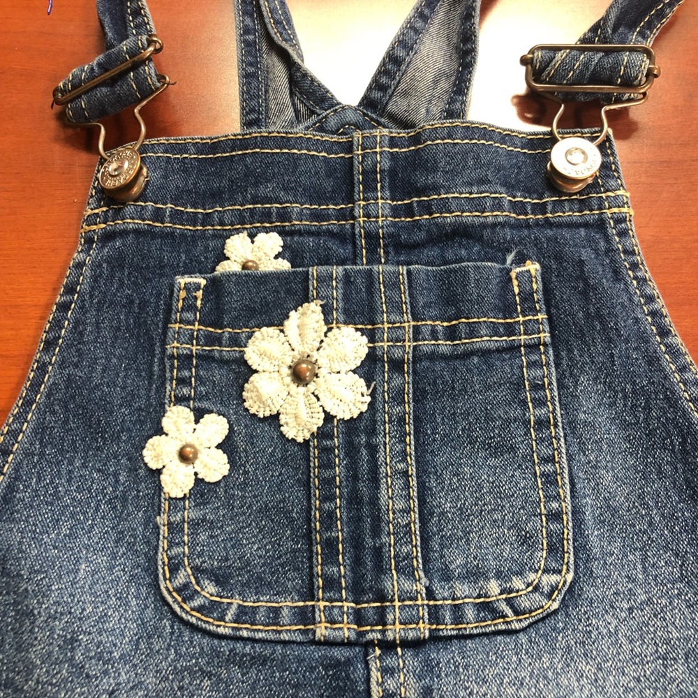 Kids Jordache Shortalls Size 10-12 Large Embroider Denim Overalls Shorts Girls - Picture 9 of 15